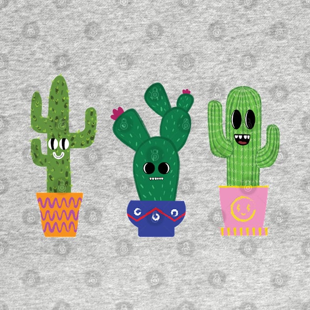 Cute cactus trio lineup by Doodle Workshop